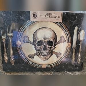 Benson Mills SKULL CROSS BONES Cork Placemats Gothcore Halloween Pirate Set of 4